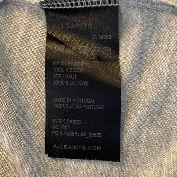 All Saints Scoop Neck Graduated Length Gray Dress Silk Top Jersey Skirt Size 8 - Picture 7 of 10